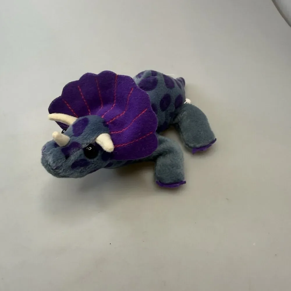 24K Company Fantasaurs 1997 Purple Triceratops Dinosaur Beanie Plush EUC